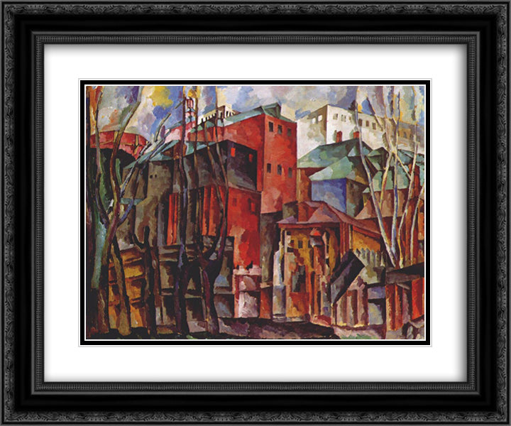 Landscape with dry trees and tall buildings 24x20 Black Ornate Wood Framed Art Print Poster with Double Matting by Lentulov, Aristarkh