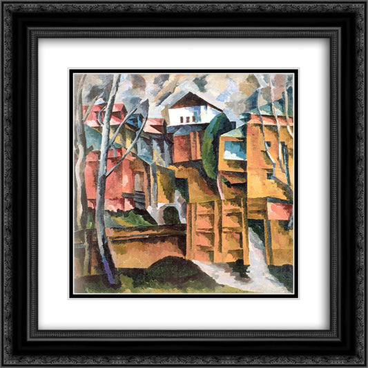 Landscape with white house and the yellow gate 20x20 Black Ornate Wood Framed Art Print Poster with Double Matting by Lentulov, Aristarkh