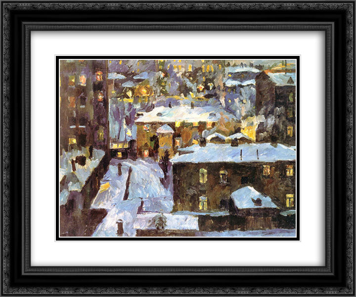 Night at Patriarch's Ponds 24x20 Black Ornate Wood Framed Art Print Poster with Double Matting by Lentulov, Aristarkh