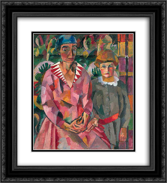 Portrait of Artist's Wife and Daughter 20x22 Black Ornate Wood Framed Art Print Poster with Double Matting by Lentulov, Aristarkh