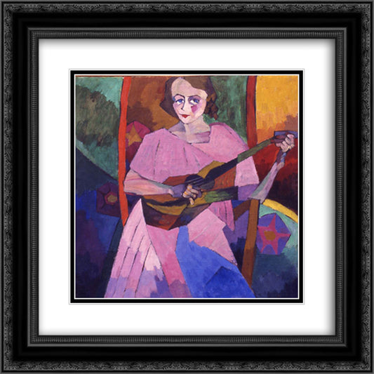 Woman with Guitar 20x20 Black Ornate Wood Framed Art Print Poster with Double Matting by Lentulov, Aristarkh