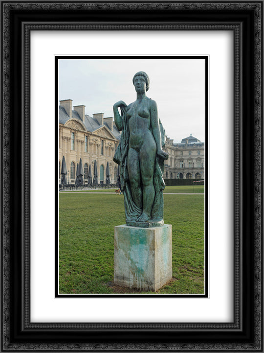 La Baigneuse drapee 18x24 Black Ornate Wood Framed Art Print Poster with Double Matting by Maillol, Aristide