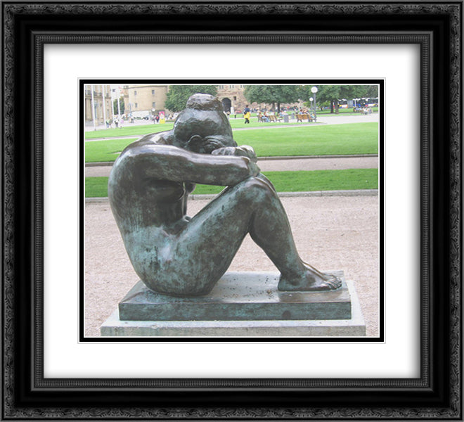 La nuit 22x20 Black Ornate Wood Framed Art Print Poster with Double Matting by Maillol, Aristide