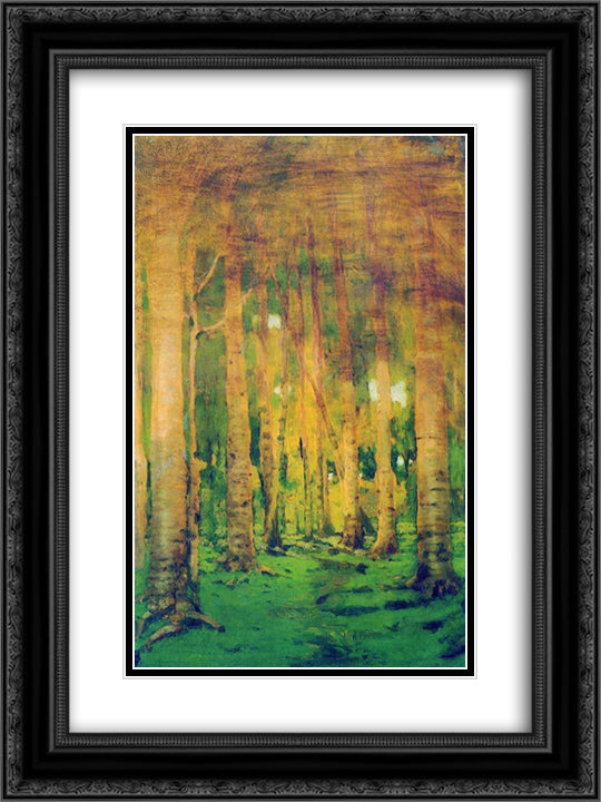 A Birch Grove. Spots of sunlight 18x24 Black Ornate Wood Framed Art Print Poster with Double Matting by Kuindzhi, Arkhip