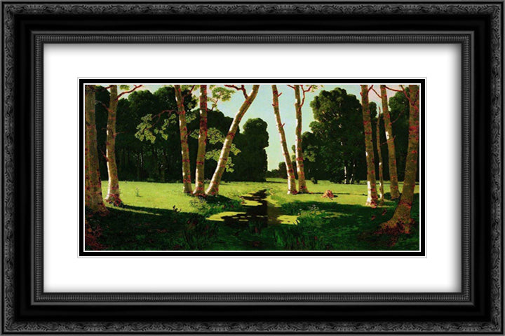 A Birch Grove 24x16 Black Ornate Wood Framed Art Print Poster with Double Matting by Kuindzhi, Arkhip