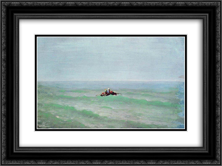 A boat in the sea. Crimea 24x18 Black Ornate Wood Framed Art Print Poster with Double Matting by Kuindzhi, Arkhip