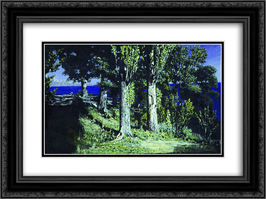 Cypresses on a Seashore. The Crimea 24x18 Black Ornate Wood Framed Art Print Poster with Double Matting by Kuindzhi, Arkhip