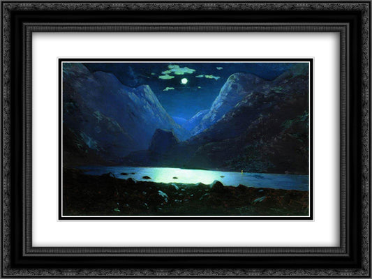 Daryal pass. Moonlight Night 24x18 Black Ornate Wood Framed Art Print Poster with Double Matting by Kuindzhi, Arkhip