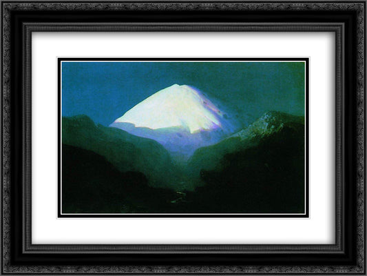 Elbrus. Moonlit Night 24x18 Black Ornate Wood Framed Art Print Poster with Double Matting by Kuindzhi, Arkhip