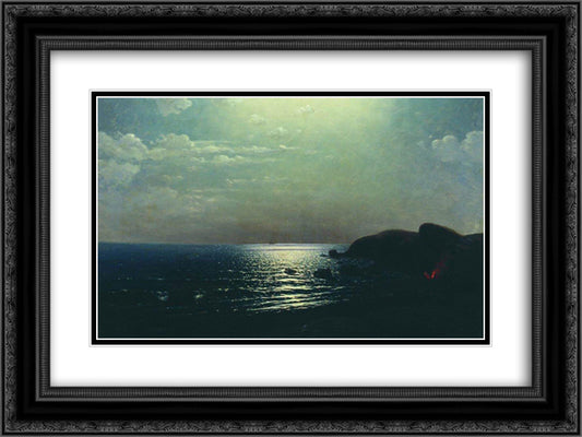 Fishing on the Black Sea 24x18 Black Ornate Wood Framed Art Print Poster with Double Matting by Kuindzhi, Arkhip