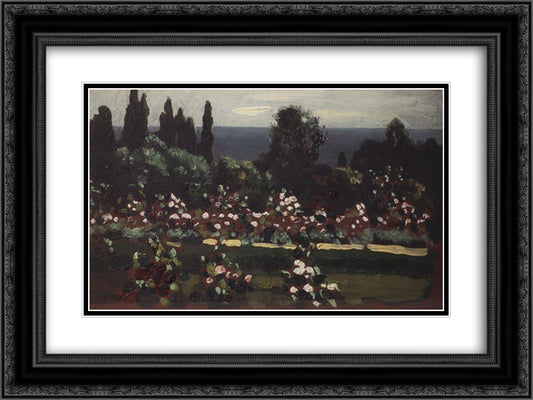 Flower Garden. Caucasus 24x18 Black Ornate Wood Framed Art Print Poster with Double Matting by Kuindzhi, Arkhip