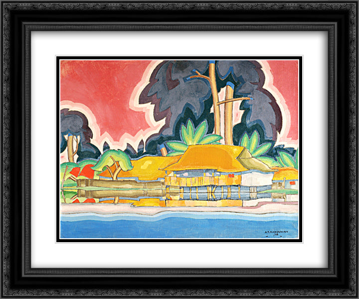 Ala Wai, Honolulu 24x20 Black Ornate Wood Framed Art Print Poster with Double Matting by Manookian, Arman
