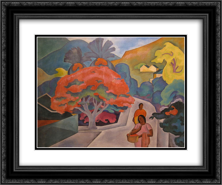 Coral Tree by Black Point, Honolulu, O'ahu 24x20 Black Ornate Wood Framed Art Print Poster with Double Matting by Manookian, Arman