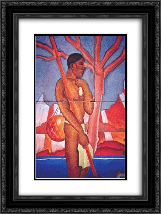 Hawaiian Figure 18x24 Black Ornate Wood Framed Art Print Poster with Double Matting by Manookian, Arman