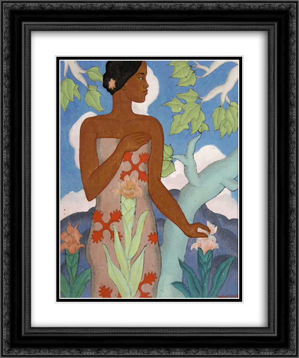 Hawaiian Woman 20x24 Black Ornate Wood Framed Art Print Poster with Double Matting by Manookian, Arman