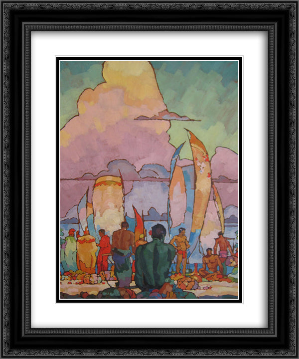 Hawaiians 20x24 Black Ornate Wood Framed Art Print Poster with Double Matting by Manookian, Arman