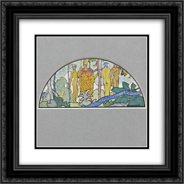 Watercolor design for mural 20x20 Black Ornate Wood Framed Art Print Poster with Double Matting by Manookian, Arman