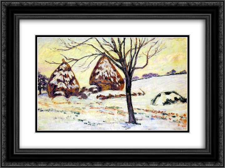 Effts de neige a Palaiseau 24x18 Black Ornate Wood Framed Art Print Poster with Double Matting by Guillaumin, Armand