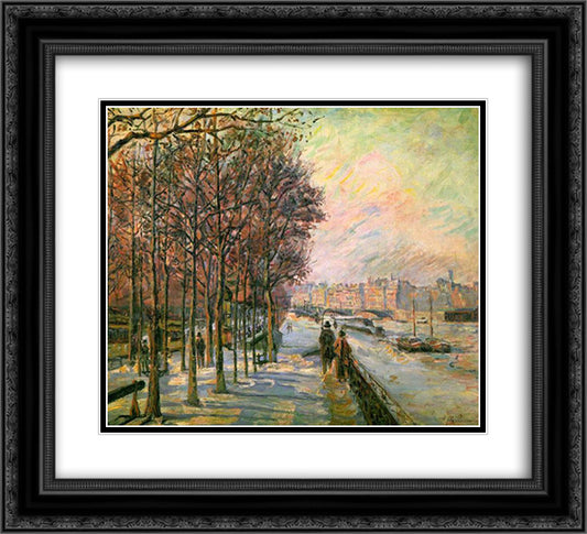 La Place Valhubert 22x20 Black Ornate Wood Framed Art Print Poster with Double Matting by Guillaumin, Armand