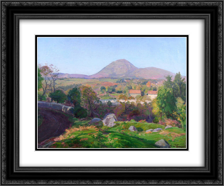 Landscape of Puy de Dome 24x20 Black Ornate Wood Framed Art Print Poster with Double Matting by Guillaumin, Armand