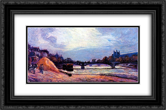 Le Pont des Arts 24x16 Black Ornate Wood Framed Art Print Poster with Double Matting by Guillaumin, Armand