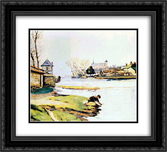 Le reservoir a Poitiers 22x20 Black Ornate Wood Framed Art Print Poster with Double Matting by Guillaumin, Armand