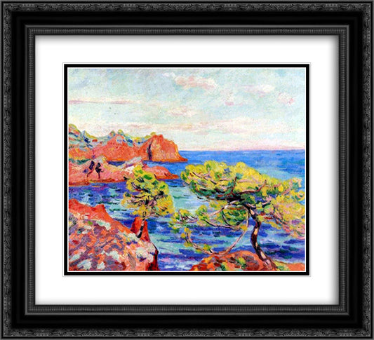 Le Trayas 22x20 Black Ornate Wood Framed Art Print Poster with Double Matting by Guillaumin, Armand