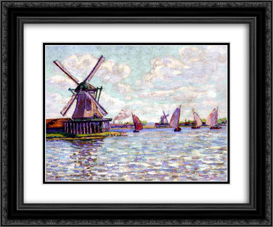 Moulins en Hollandee 24x20 Black Ornate Wood Framed Art Print Poster with Double Matting by Guillaumin, Armand