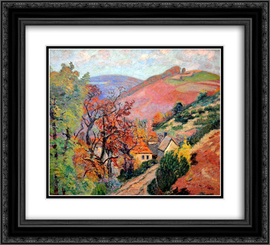 Mountain Landscape - Pontgibaud, village in Peschadoire 22x20 Black Ornate Wood Framed Art Print Poster with Double Matting by Guillaumin, Armand