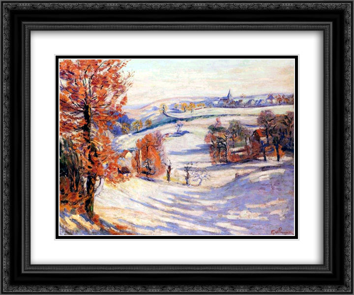 Neige a Crozant 24x20 Black Ornate Wood Framed Art Print Poster with Double Matting by Guillaumin, Armand