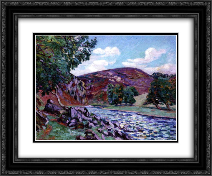 Paysage a Crozant 24x20 Black Ornate Wood Framed Art Print Poster with Double Matting by Guillaumin, Armand