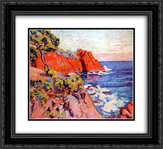 Rochers sur la Cote a Agay 22x20 Black Ornate Wood Framed Art Print Poster with Double Matting by Guillaumin, Armand