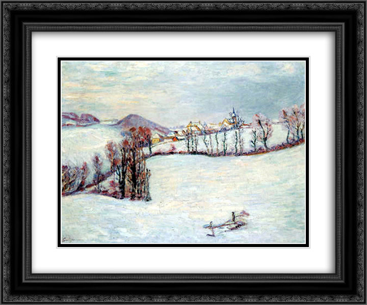 Saint-Sauves under the snow 24x20 Black Ornate Wood Framed Art Print Poster with Double Matting by Guillaumin, Armand