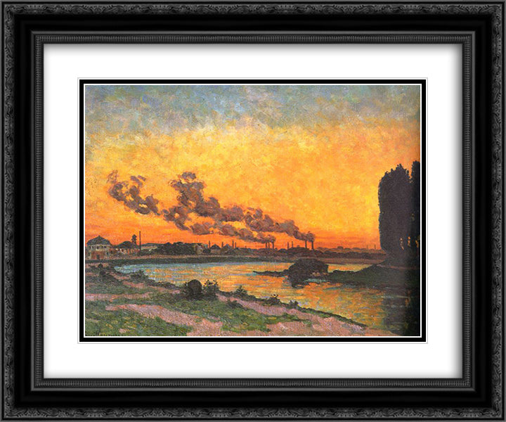 Sunset at Ivry (Soleil couchant a Ivry) 24x20 Black Ornate Wood Framed Art Print Poster with Double Matting by Guillaumin, Armand