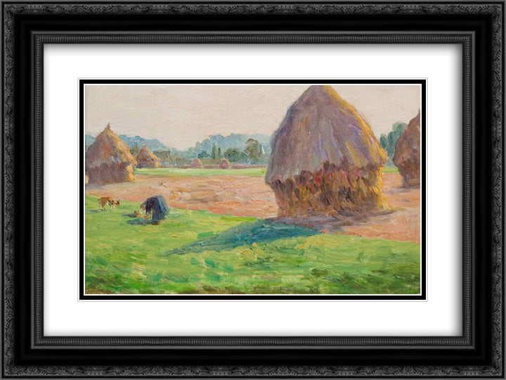 The Haystacks 24x18 Black Ornate Wood Framed Art Print Poster with Double Matting by Guillaumin, Armand