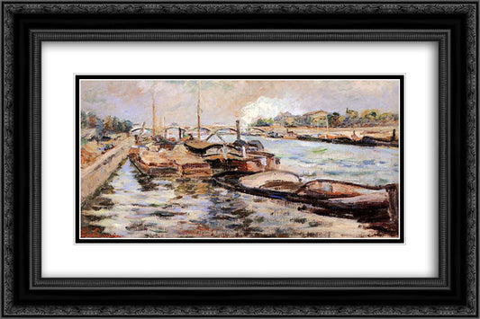 The Seine 24x16 Black Ornate Wood Framed Art Print Poster with Double Matting by Guillaumin, Armand