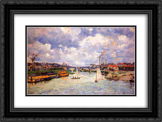 The Seine river at Charenton 24x18 Black Ornate Wood Framed Art Print Poster with Double Matting by Guillaumin, Armand