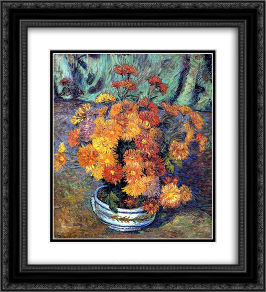 Vase de chrysanthemes 20x22 Black Ornate Wood Framed Art Print Poster with Double Matting by Guillaumin, Armand