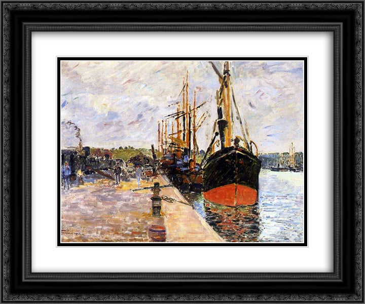 Vue de port 24x20 Black Ornate Wood Framed Art Print Poster with Double Matting by Guillaumin, Armand