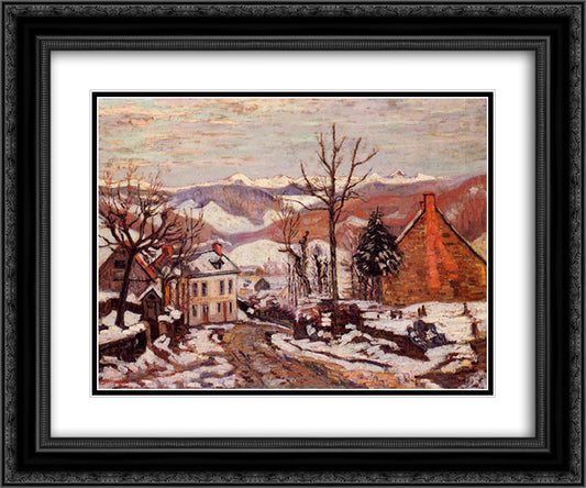 Winter in Saint-Sauves-d'Auvergne 24x20 Black Ornate Wood Framed Art Print Poster with Double Matting by Guillaumin, Armand