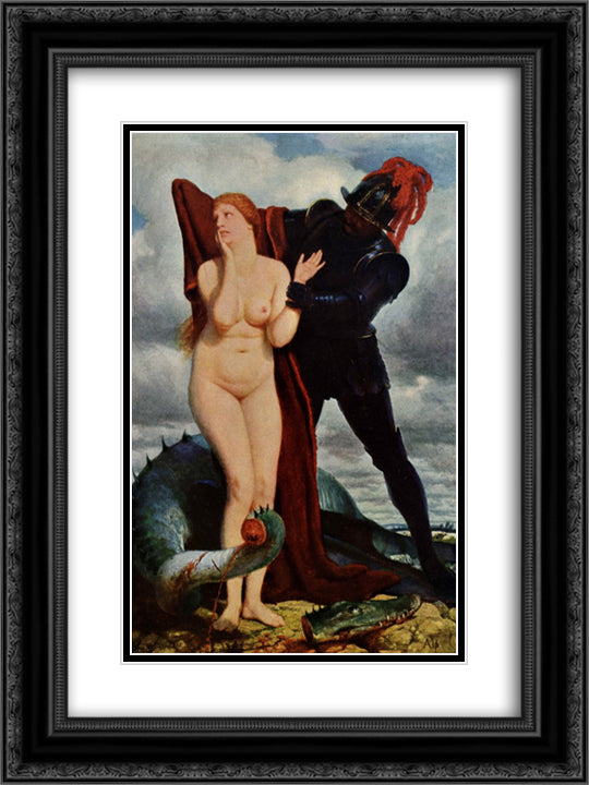 Angelika, guarded by a dragon 18x24 Black Ornate Wood Framed Art Print Poster with Double Matting by Bocklin, Arnold