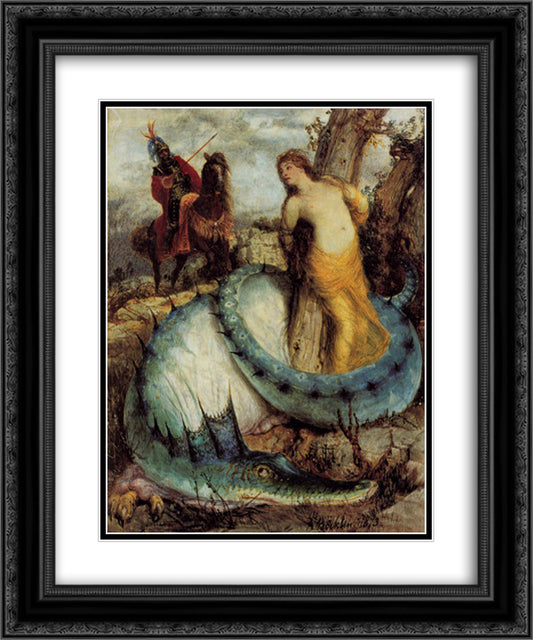 Angelika, guarded by a dragon (Angelica and Ruggiero) 20x24 Black Ornate Wood Framed Art Print Poster with Double Matting by Bocklin, Arnold