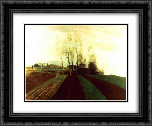 Arable land corridors in the early spring. 24x20 Black Ornate Wood Framed Art Print Poster with Double Matting by Bocklin, Arnold