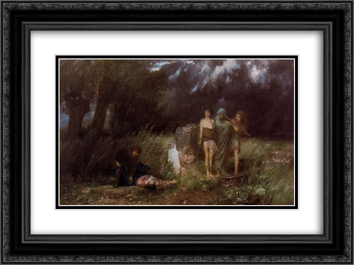 Assassin pursued by furies 24x18 Black Ornate Wood Framed Art Print Poster with Double Matting by Bocklin, Arnold