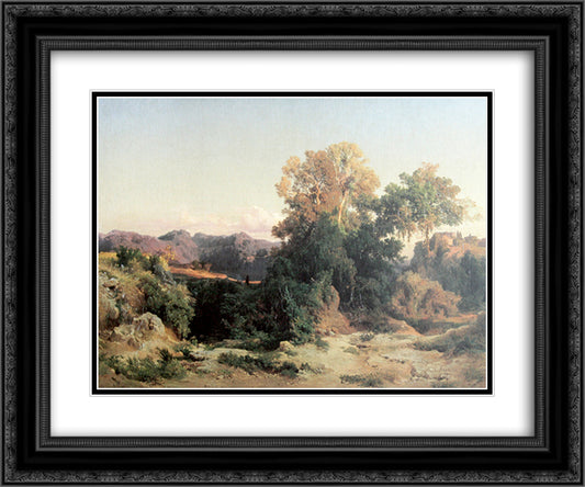 At Alban Hills 24x20 Black Ornate Wood Framed Art Print Poster with Double Matting by Bocklin, Arnold