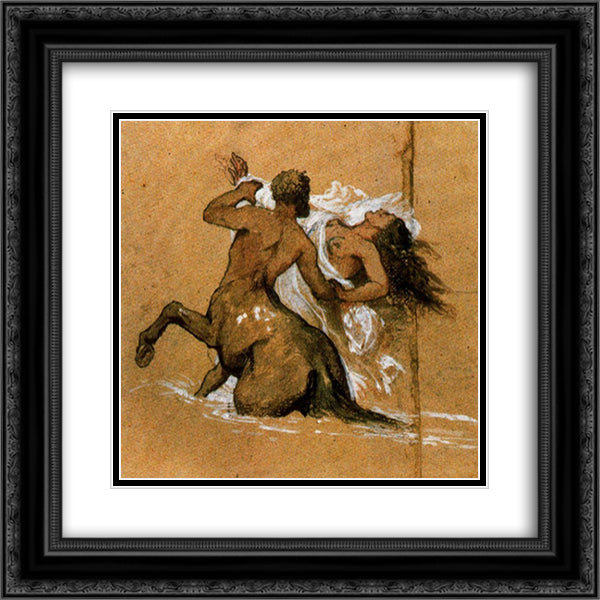 Centaur and nymph 20x20 Black Ornate Wood Framed Art Print Poster with Double Matting by Bocklin, Arnold