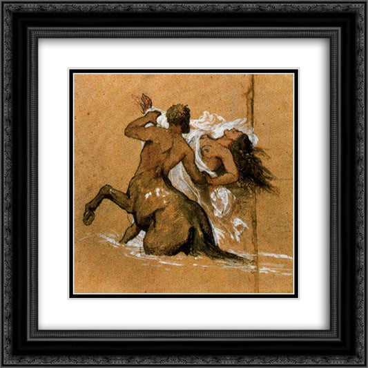 Centaur and nymph 20x20 Black Ornate Wood Framed Art Print Poster with Double Matting by Bocklin, Arnold