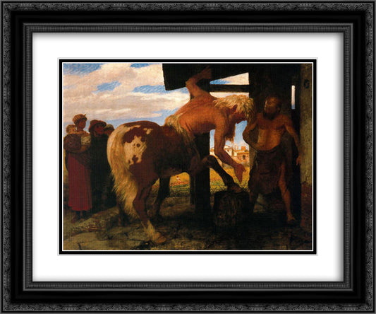 Centaur at the Village Blacksmith's Shop 24x20 Black Ornate Wood Framed Art Print Poster with Double Matting by Bocklin, Arnold