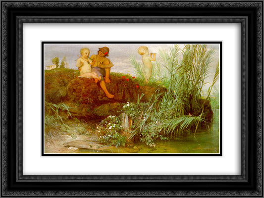 Children carving may flutes 24x18 Black Ornate Wood Framed Art Print Poster with Double Matting by Bocklin, Arnold