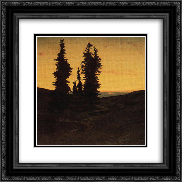 Fir trees at sunset 20x20 Black Ornate Wood Framed Art Print Poster with Double Matting by Bocklin, Arnold